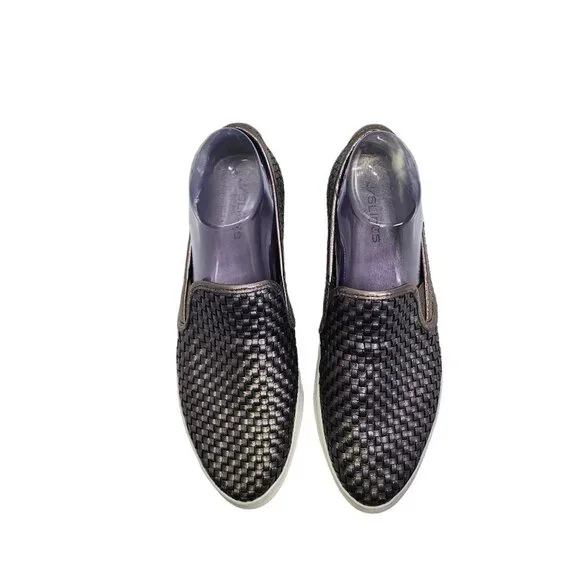 J/Slides S6 Flynn Slip Ons Silver Leather Woven Loafers Women's Size 10 - Picture 4 of 12